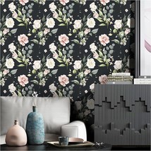 17.7In X 118In Floralplus Peel And Stick Wallpaper Black Floral Wallpaper - £25.12 GBP