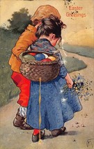 WOMAN-COLOR Eggs In BASKET-BROKEN-YOLK~1907 German American Art Series Postcard - £7.50 GBP
