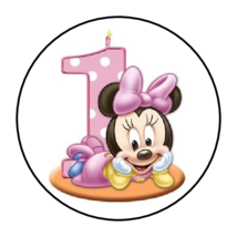 30 Minnie Mouse 1ST Birthday Stickers Envelope Seals Labels 1.5&quot; Round Custom - £5.97 GBP