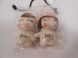 Ceramic Dolls Boy and Girl Good Luck 2&quot; Figurines pink - £7.45 GBP
