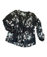 White House Black Market Blouse Women&#39;s Size 10 Black Floral chiffon Lon... - €11,03 EUR
