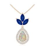 ANGARA 1.88 Ct Natural Opal Pendant Necklace With Diamond in 14K Gold (A... - $2,967.67