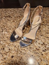 SAM EDELMAN Size 10.0 Gold Yaro Block Heels with Ankle Strap Excellent C... - $54.45