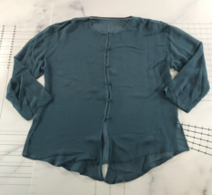 Eileen Fisher Top Womens Medium Blue Long Sleeve Sheer Button Front - $24.74