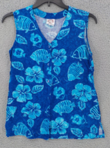 Peppermint Bay New York Shirt/Vest SZ M/L Blue Floral Fish Print Button ... - $11.99