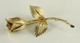 Vintage Costume Jewelry GIOVANNI Gold Tone Thorn Rose Floral Brooch Pin 2.75&quot; - £15.58 GBP