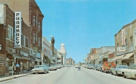 Dodgeville Wisconsin~Main STREET-PHARMACY-HARDWARE-BANK SIGNS-CARS-1960 Postcard - £7.09 GBP