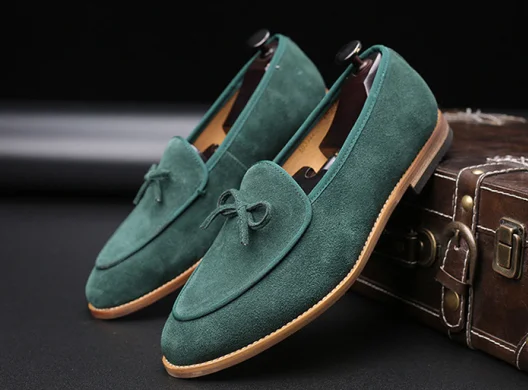 Casual Shoes for Men Yellow Green Flock Breathable Handmade Loafers Shoe... - $90.85