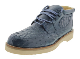 Mens Real Crocodile Ostrich Skin Shoes Denim Blue Leather Casual Sneaker... - $229.44 CAD