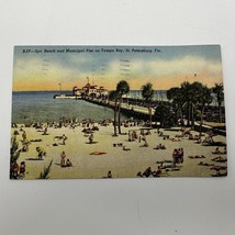 Linen Postcard St. Petersburg, Florida Fl ~Typical Florida Beach~ Beach Pier - £6.96 GBP