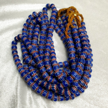 Vintage Blue Chevron Venetian Style Multilayers 10mm Glass Beads Necklace - $32.19
