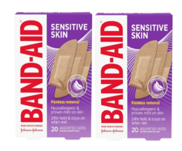 Band Aid Brand Adhesive Bandages for Sensitive Skin, Assorted, 20 ct 2 Pack - £11.08 GBP