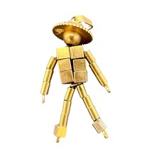 VTG Articulated Gold Toned Figurine Wearing A Hat Pendant No Chain - £17.38 GBP