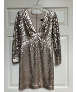 Tadashi Shoji Mitzi Dress Sz 2 Rose Gold Square Sequin Illusion Sleeve C... - $68.31