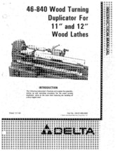 Delta 46-840 Wood Turning Duplicator for 11 &amp; 12 Wood Lathes Instruction Manual - $20.24