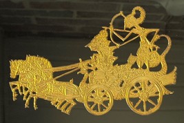 Indonesian Puppet Soldiers Embossed Gold Metal Wall Art in Black Lacquer... - $38.69