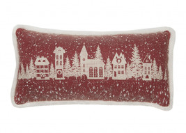 10&quot;x20&quot; Red Snow Christmas Polyester Street Scene Zippered Pillow - £39.17 GBP