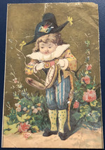 Kid Setting Clock Gold Background Victorian Trade Card VTC 8 - $6.92