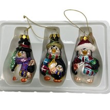 Pier One Penguin Hand Blown Glass Christmas Ornaments Lot of 3 - £12.72 GBP