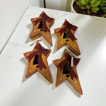 4 x JCPenney 7&quot; wood tin trimmed Christmas stars wood tin tree ornaments - $23.76