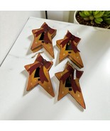 4 x JCPenney 7&quot; wood tin trimmed Christmas stars wood tin tree ornaments - $32.56 CAD
