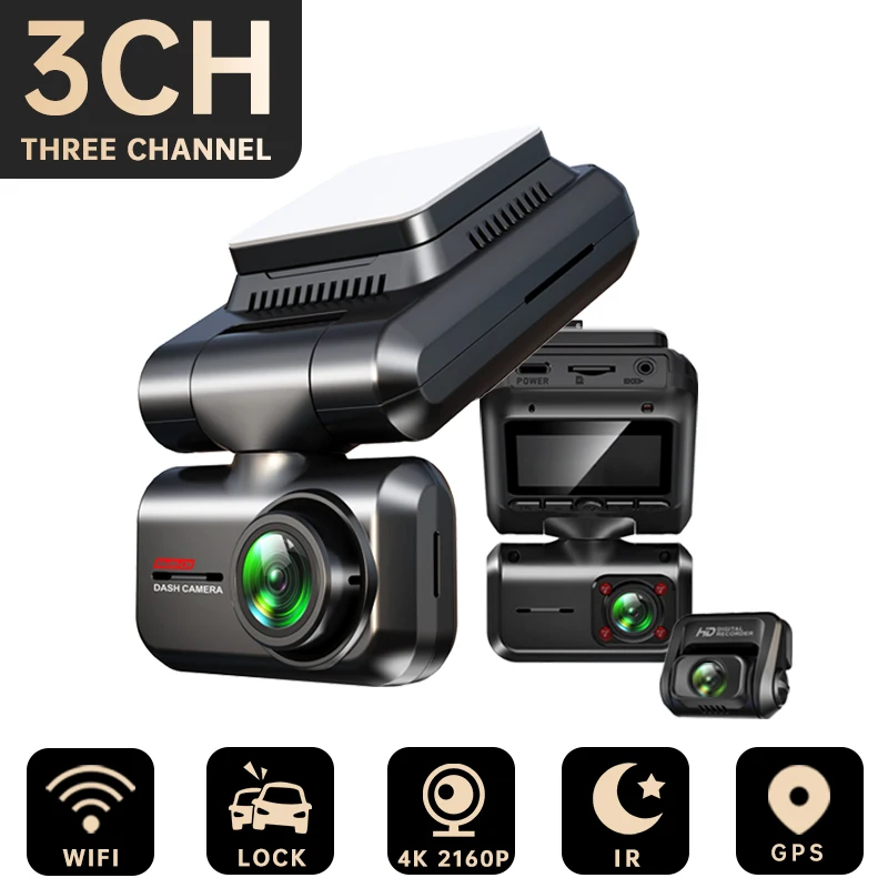 Fondim Car Gps A7 Dual Dash Cam 4K Front+1K Cabin Cam With 1K Rear Cam For 3CH - £151.67 GBP+