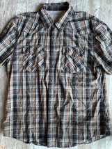 Men’s 2XL Calvin Klein Pearl Snap Short Sleeve Plaid Button Down Shirt - £11.17 GBP