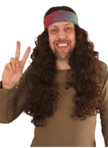 Hippie Wig Costume with Tie Dye Flex HeadBand 60s 70s Hippy Woodstock Fe... - £13.22 GBP