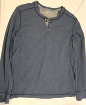 Eddie Bauer Men’s Blue Long Sleeve Waffle Knit 3 Button Pullover Shirt Size L - £15.60 GBP