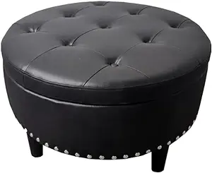 Pu Upholstered Button-Tufted Storage Ottoman In Black - $528.99