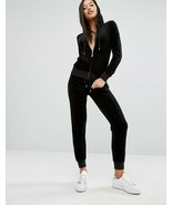 Juicy Couture Black BLING LOGO Velour Tracksuit - Hoodie &amp; Jogger Pants ... - £137.66 GBP