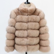 R new women s fashion real fox fur coat high quality with collar leather jackets female thumb200