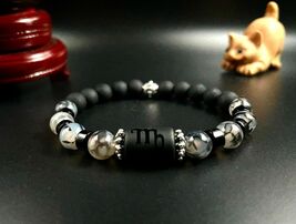 Virgo Zodiac Bracelet: Dragon Vein Agate &amp; Matte Black Pearl - $28.77