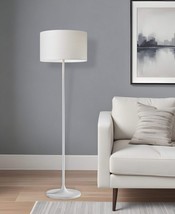 60&quot; White Metal Floor Lamp With White Drum Shade - £231.80 GBP