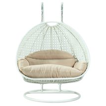 LeisureMod 2 Person Hanging Double Swing Chair, X-Large White Wicker Rattan Egg  - £795.75 GBP+