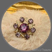 Vintage Open Work Prong Set Purple Rhinestone Flower Shaped Brooch Pin Gold Tone - £7.70 GBP