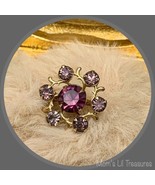 Vintage Open Work Prong Set Purple Rhinestone Flower Shaped Brooch Pin G... - £7.74 GBP