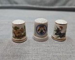 Lot of 3 Vintage Porcelain Thimbles, Butterfly/Squirrel/Bird Designs - $8.54