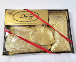 Vtg Gold 3 pc Soft Accessory Set by Duray Eyeglass Case Cosmetic Bag Coin Purse - £33.59 GBP