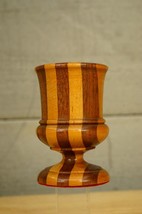 Vintage Danish MCM Two Tone Striped Wood Pedestal Toothpick Match Holder - $387.07 MXN