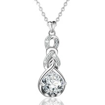 925 Sterling Silver Water Drop Shiny CZ Pendant Necklace with box Fine  Jewelry  - £21.71 GBP