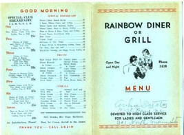 Rainbow Diner Menu North Main Street in High Point North Carolina 1930&#39;s - $98.90