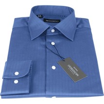 Men Mondego 100% Soft Cotton Dress Business shirt B300 French Blue Herringbone image 2