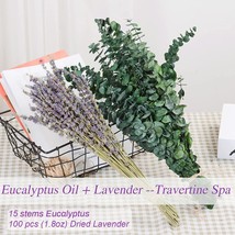 115 Pcs Dried Preserved Eucalyptus Stems Lavender Flowers Bundles for Shower 17&#39; - £28.50 GBP