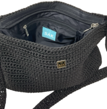 The Sak Crochet Hobo Purse Shoulder Bag Black Inside Zipper Pocket Zip Closure image 9