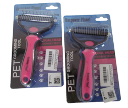 Two - Maxpower Planet Pet Dog Cat Grooming Brush Double Sided Shedding Pink - $12.55