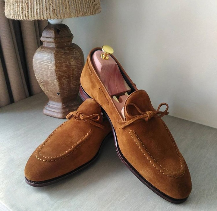 New Handmade Men's Oxford Tassels Shoes, Men's Tan Brown Suede Loafer Slips Shoe