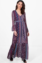 NWT  Women&#39;s Long Sleeve Print Wrap Maxi Dress Sz 4/6 - £22.06 GBP