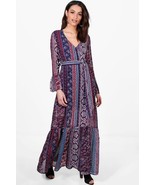 NWT  Women&#39;s Long Sleeve Print Wrap Maxi Dress Sz 4/6 - $28.01