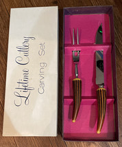 Meat Carving Knife &amp; Fork Set Stainless Steel Faux Bone Antler Handles C... - $24.75